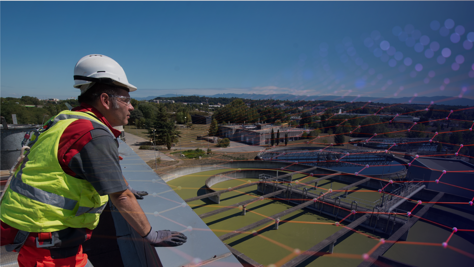 veolia engineer looks over wastewater treatment plant