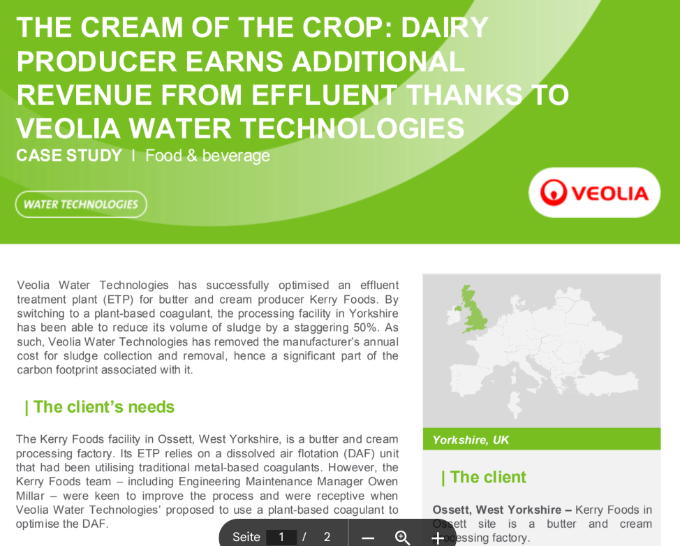 How Kerry Foods achieved 75 % reduction in transport movements and 50 % sludge reduction